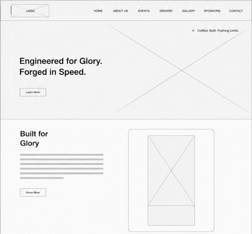 Website wireframe — hero and primary layout