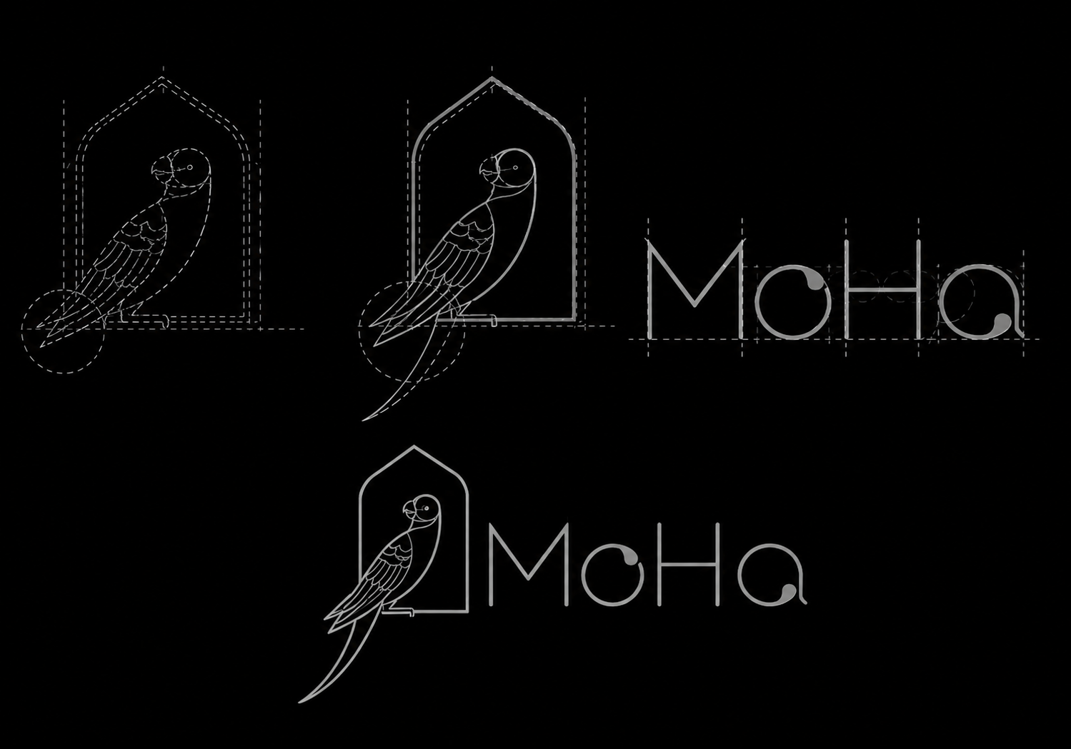 MoHa logo construction wireframes and typography studies